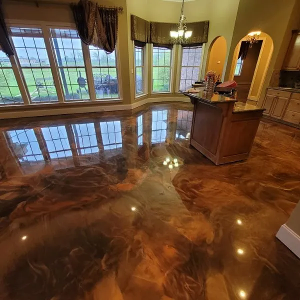 Metallic swirl pattern epoxy floor Miami