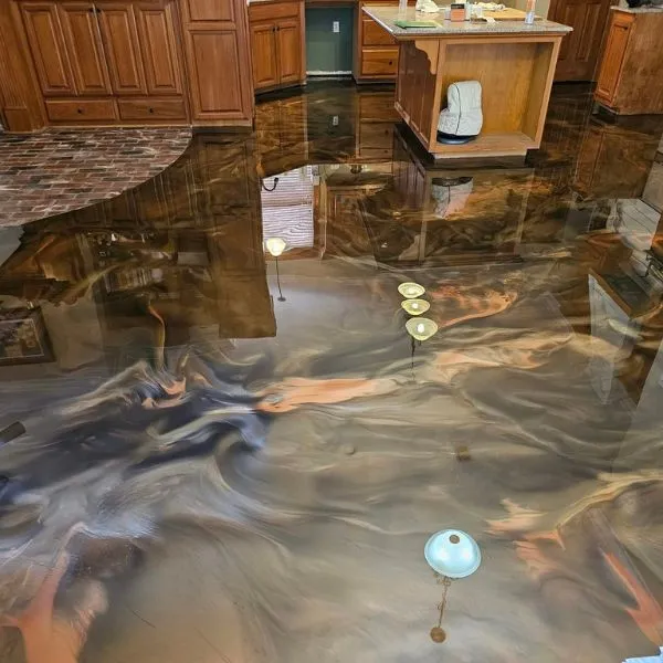 Metallic silver blue epoxy floor Miami