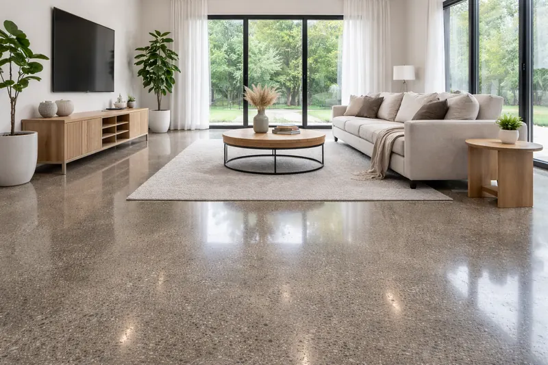 Polished concrete residential living room floor Miami
