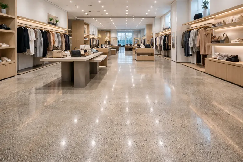 Polished concrete retail showroom floor Miami